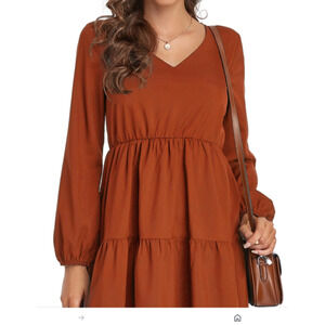 Womens sz‎ S Corduroy Dress long sleeve midi Rust Cottagecore cowgirl lagenlook